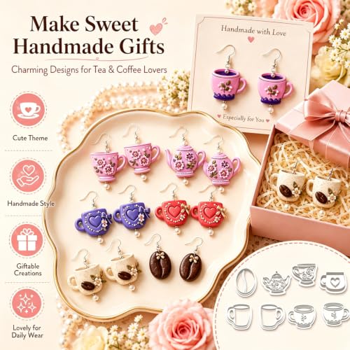 9Pcs Tea Coffee Clay Cutters for Polymer Clay Earrings - color: Cup