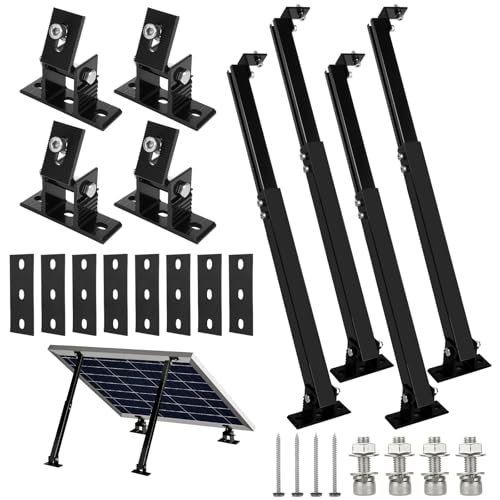 Adjustable Solar Panel Tilt Mount Brackets Aluminum Alloy Solar Panel Mounting Support up to 50 70 100 150 200 300 400 Watt Solar Panel for Flat Surface Roof RV Boat Off-Grid (Mount Only) BLACK-2SET - color: BLACK-2SET