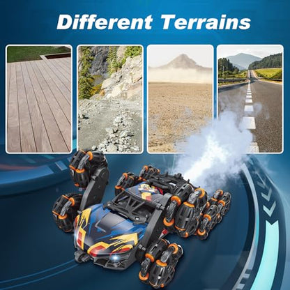 NEXBOX Cool 8 Wheels Hand Controlled rc Stunt Car Toys, Gesture Sensing Remote Control Cars for Boys Age 6 7 8-12 13 14 Year Old, Birthday Gifts Ideas for Kids - color: Black, Blue