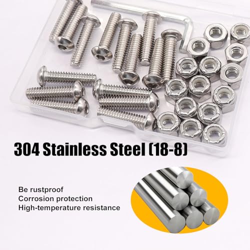 weideer 30pcs 1/4-20 x 3/4" Nuts and Bolts Kit, Stainless Steel 18-8 (304) Button Head Socket Cap Bolts,Nylon Insert Hex Lock Nuts with Hex Spanner K-196 - size: 1/4-20 x 3/4", style: Button Head Hex