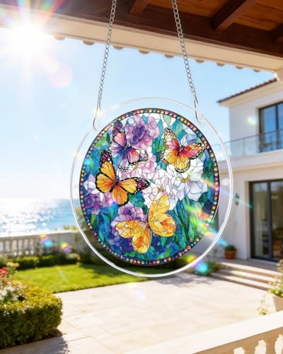 Acrylic Jigsaw Puzzle Suncatcher - Butterfly Garden - color: Butterfly Garden, size: S-7.4in*7.4in
