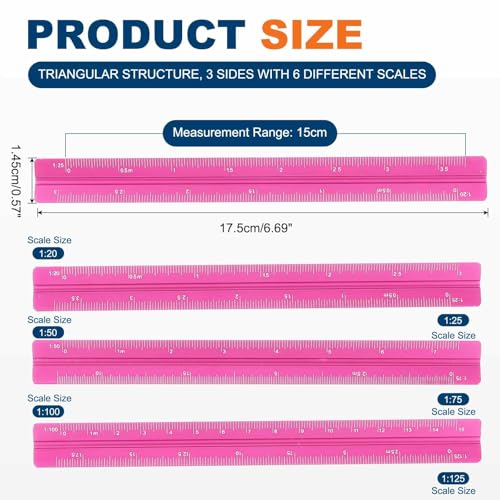 HARFINGTON Architectural Scale Ruler 7" Metric Aluminum Alloy Rose Red - color: Rose Red, size: 7 Inch