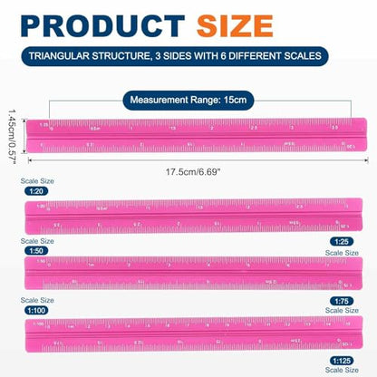 HARFINGTON Architectural Scale Ruler 7" Metric Aluminum Alloy Rose Red - color: Rose Red, size: 7 Inch
