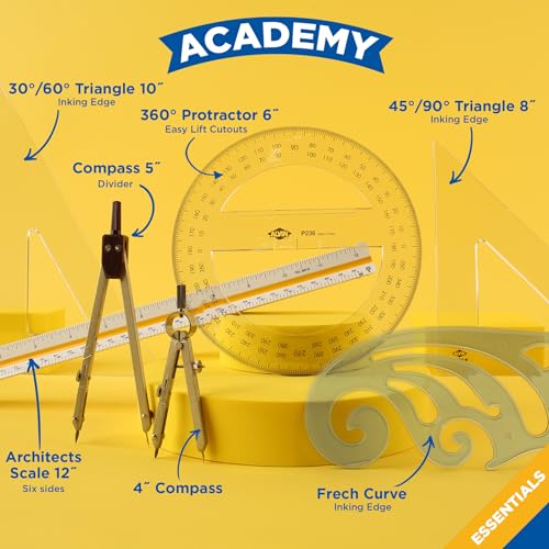 ALVIN Academy Drafting, Drawing and Design Essentials Kit | 13 Pieces | Class Tools for Geometry, Architecture and Engineering Students | - Model DDKE2 - style: Essentials Kit