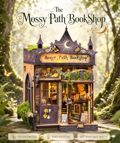 Book Nook Kit - Mossy Path Bookshop DIY Miniature Dollhouse with LED Lights, Mini Bookshelf Insert Decor for Adults & Teens, Creative Craft Gift for Family, Friends & Book Lovers - style: Mossy Path Bookshop