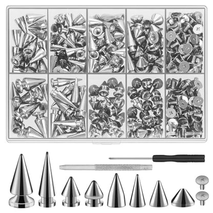 RYKOMO 354 Sets Punk Spikes and Studs Kit,Metal Tree Spikes Studs 8 Sizes, Cone Spike and Studs Rivets for Leather Craftsmanship, Punk Style Clothing, Jackets, Shoes, Belt Bags, Dog Collars