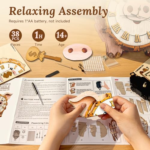 3D Wooden Puzzle for Adults - Lucky Piggy Clock - color: Lucky Piggy