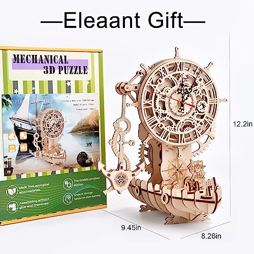 3D Wooden Puzzle Mechanical Clock – Pirate Ship DIY Model Kit for Adults & Teens, Build-Your-Own Wood Craft, Working Clock, Unique Gift & Nautical Home Decor
