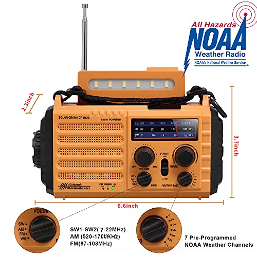 NOAA Weather Radio FM AM Shortwave, Emergency Radio 5000mAh Solar Crank - color: Yellow