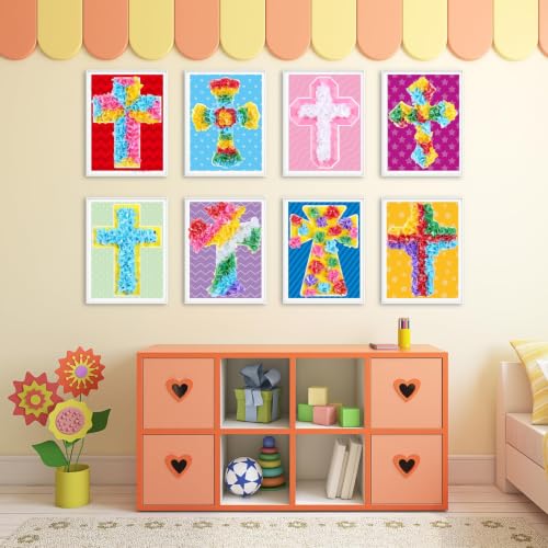 Lonfliness 8 Pcs Cross Poke in Craft Kits for Kids Mess Free DIY Art - style: Cross
