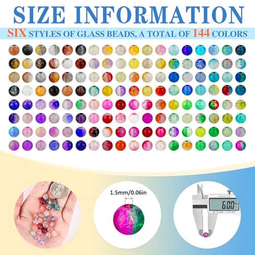 XSEINO About 144 Colors 1200PCS 6mm Crack Glass Beads Bracelet Making Set - color: Mixed Crackle Beads