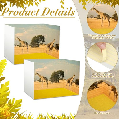 AmazingSpark 2 Set Grassland Diorama Box and Fake Grass Decor, Africa Safari Animal Diorama Project Supplies Set, Cardboard Display Case Kit & Artificial Grass with Double Sided Tapes for DIY Crafts - style: Grassland