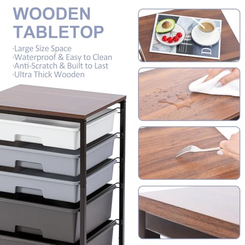SYKIARIOL Utility Cart with Drawers,5 Drawers Storage Cart,Dark Grey - color: Dark Grey