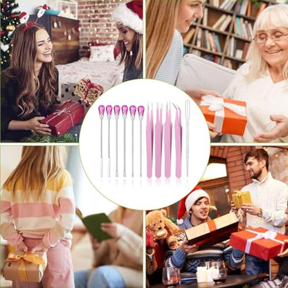 11 Pcs Silicone Resin Mold Tools Set Stirring Needle Spoon Tool Tweezers Precision Kit, Anti-Static Electronics Tweezers Set for Resin Art Crafts,Jewelry Making,DIY Epoxy Casting Molds-Rose Red & Pink - color: Pink