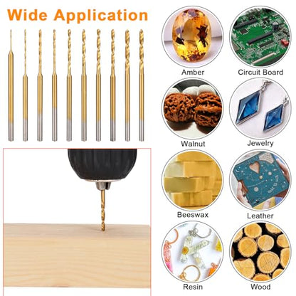 Uolor Mini Twist Drill Bit Set, 10Pcs Micro Engraving Drill Bits, 0.6mm-2.2mm, HSS 2.35mm Shank Titanium Coated Tiny Drill Bit Hole Drilling Tool for DIY Resin, Jewelry, Amber, Circuit Board, Walnut - color: Mini Twist Drill Bit Set