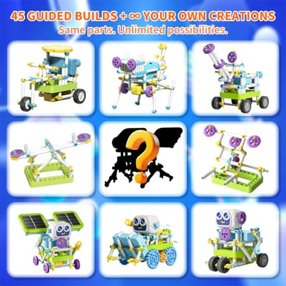 Solar Robot Kit 45+ STEM Toy 434pcs w/Gears & Sensors Kids 6+