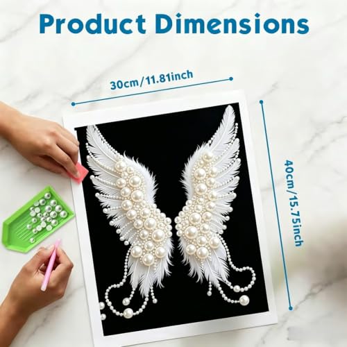 3D Pearl Angel Wings Diamond Art Painting Kits for Adults 12x16inch - color: PL07-1