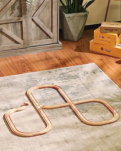 SainSmart Jr. Wooden Train Track 52 PCS, Track Expansion Compatible with All Major Brands Toddler Railway Toy Train Set Boys Train Set 3+