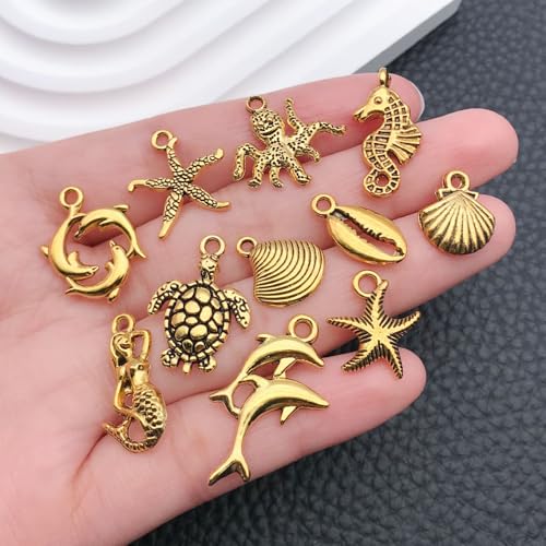 WOCRAFT 60pcs Antique Gold Ocean Bracelet Charms for Jewelry Making Sets DIY Necklace Bracelet Keychain Crafting Charms Kit Craft Supplies (SN882) - color: Antique Gold, size: Ocean Charms