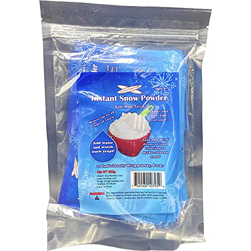 Instant Snow Just Add Water! Holiday Experiment, Reusable Snow (20 Packs-Make 80 Cups), Artificial Snow Powder for Kids Sensory Play, STEM Activity, Christmas Decoration