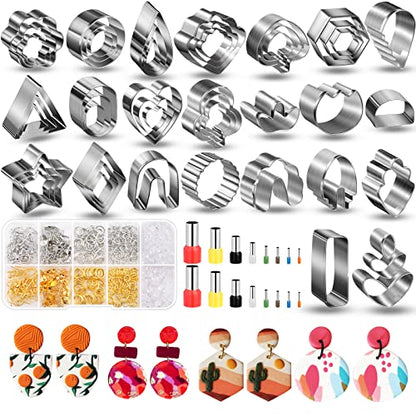 Polymer Clay Cutters for Earrings Making, 705 PCS Clay Cutters Set with 49 Shapes Stainless Steel Clay Cutter Tools, 640 PCS Jewelry Accessories, 16 Circle Shape Earring Cutters for Polymer Clay