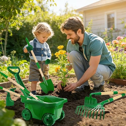 Kids Gardening Tools and Bug Catcher Kit with Wheelbarrow Sets, Ages 2 3+ - color: Green-18pcs