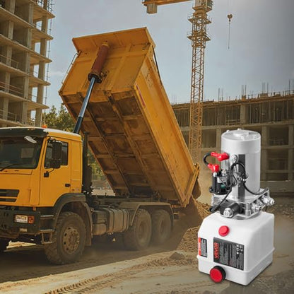 VEVOR 4 Quart Hydraulic Power Unit, Single Acting Dump Trailer Pump, 3200 PSI Max Relief Pressure & 0.91 GPM Flow Rate, DC 12V Hydraulic Pump with Metal Reservoir for Dump Trailer Car Lifting - size: 4 Quart (Plastic), style: Single Acting