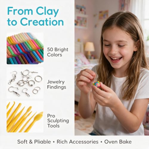 CyAJM Polymer Clay 50 Colors Oven Bake Modeling Clay Kit with Jewelry Tools - color: 50 Color