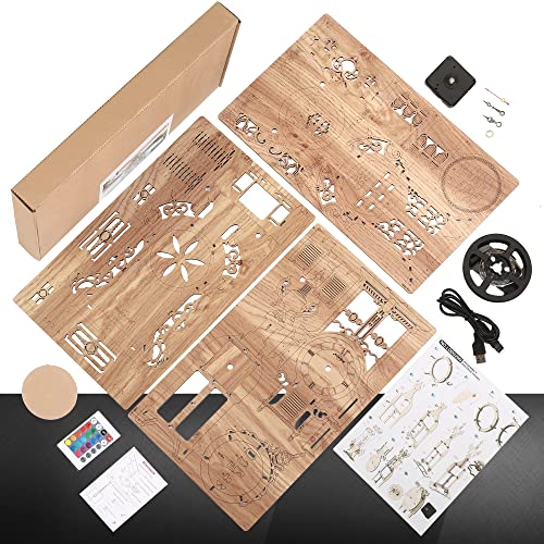 FUNPOLA 3D Wood Puzzle LED Tower Clock, 3D Puzzle Building Desktop Clock Model DIY Architectural Building Blocks (LED-TC01 Wood)