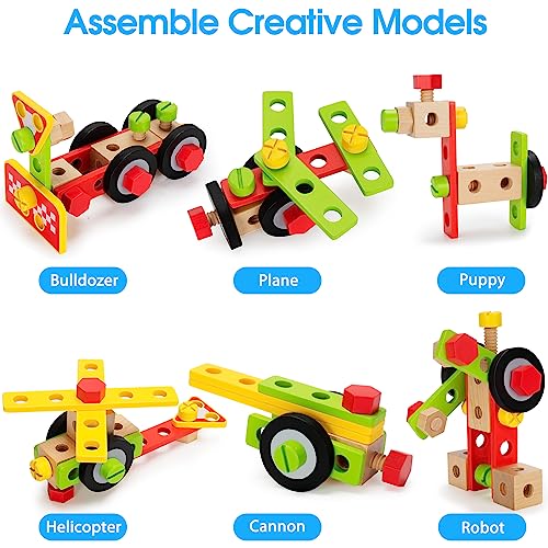 Kids Tool Set Toy with Drill, Stem Montessori Toys for 3 4 5 Years Old Boy Girl, 44 Pcs Wooden Toddler Tool Kits Inc Box, Learning Educational Construction Toy (Pack of 3)