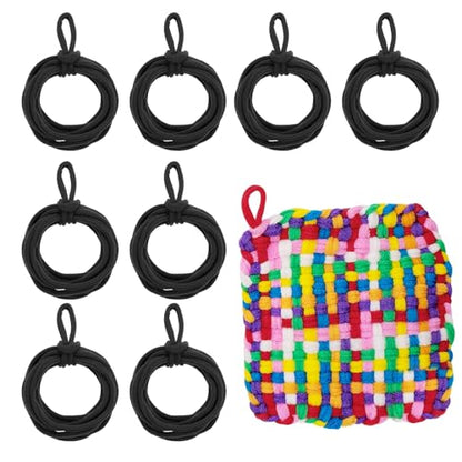 MECCANIXITY 50 Pcs Potholder Loom Refill Loops, Elastic Potholder Weaving Refill Loops Knitting Kit Supplies in Rainbow Colors for Girls Beginners DIY Crafts 7" Weaving Loom, Black - color: Black