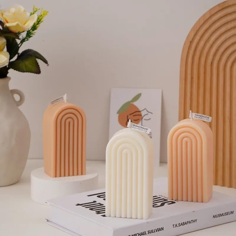 Candle Molds - Silicone Mold for Candles Making, DIY 3D Moulds for Soy Wax, Beeswax, Scented Candle, Valentine's Day Gifts (Wave Geometric Pillar) - color: Door