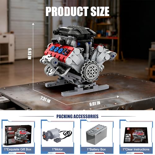 V8 Engine Building Set for Adults, Build Your Own MOC Mini V8 Engine STEM Model Toy with Motor, Model kit that Run, Car Engine Building Blocks for Teens & Kids Boys (1189PCS) - style: T2019