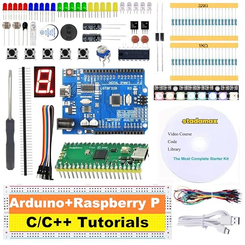 Raspberry Pico & UNO R3 (CH340+ATmega328P) Compatible with Arduino IDE Learning Kit | The Ultimate Value with 75+ Components, 34 HD Tutorials | All-in-One Starter Kit with Breadboard