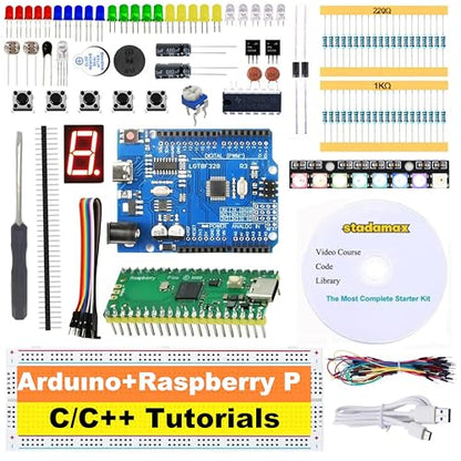 Raspberry Pico & UNO R3 (CH340+ATmega328P) Compatible with Arduino IDE Learning Kit | The Ultimate Value with 75+ Components, 34 HD Tutorials | All-in-One Starter Kit with Breadboard