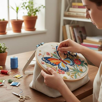 ARTopet Embroidery Tote Bag Kit for Beginners Butterfly Canvas Cross Stitch Handbag with Hoops Needles Threads Reusable Grocery Bag for Women-Butterfly03 - color: Butterfly03