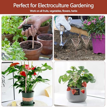 YBB Electroculture Gardening Copper Kit with 99.9% Pure Copper Wire 16 Gauge 65.6 Ft, 2 PCS Fibonacci Coil Winding Jigs, 12 PCS Wooden Stakes Antennas for Garden Plants Vegetables Growing - color: Brown