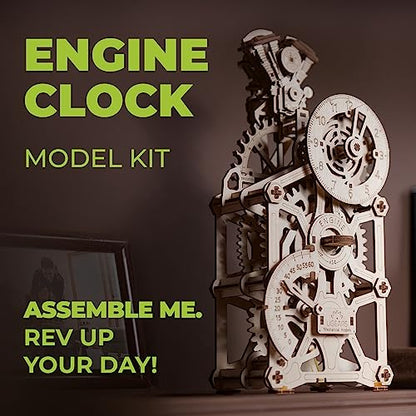 UGEARS Engine Clock, 3D Puzzle, 11.8-inch Height, Mechanical Clock Kit with Moving Pistons, Steam Engine Kits, Clocks Kits for Do It Yourself, Brain Teaser 3D Puzzle