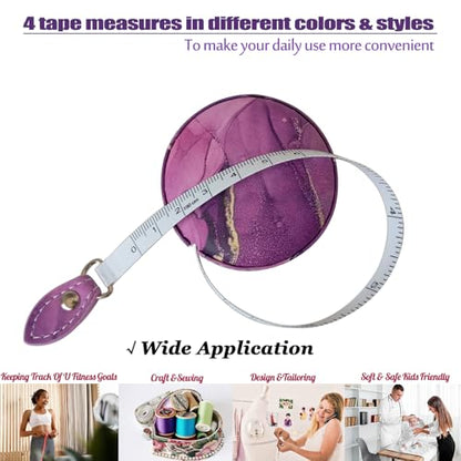 Tape Measure Body Measuring Tape，Medical Body Cloth Tailor Craft Dieting Measuring Tape, Dual Sided Retractable Ruler Colour Printed Soft Tape Measure Retractable - color: Pink Purple 2 pack