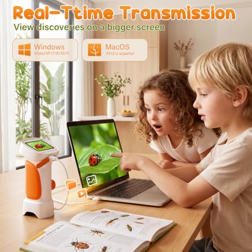 4K 1000X Handheld Digital Microscope for Kids with 2.4" IPS Screen - color: Orange