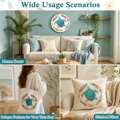 Louise Maelys Sea Turtle Embroidery Kit for Beginners, Ocean DIY Craft - color: Sea Turtle