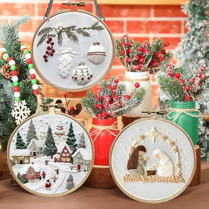 SCECALA 4 Winter Christmas Pack Embroidery Kit for Beginners - color: Beige