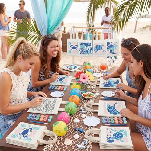 Aliceset 16 Pcs Color Your Own Bag Tote Bag Painting - style: Ocean