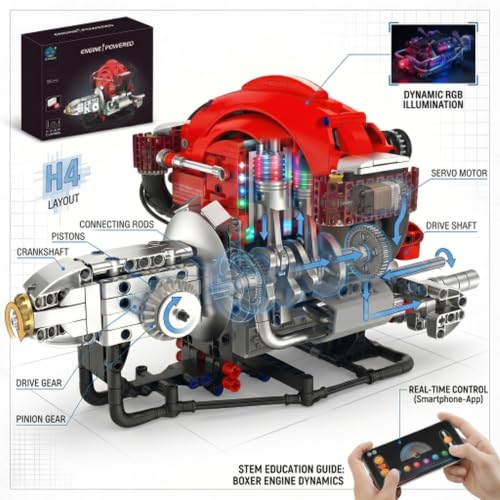 H4 Engine Model Kit, 868 Pieces, Motorized Working Engine
