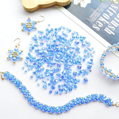 1500 Pcs Crystal Glass Beads for Jewelry Making – 12 Styles Bicone, Rondelle, Cube, Teardrop & 3mm Spacer Beads, DIY Bracelet Necklace Earring Craft Kit with Organizer Box(Blue) - color: Blue