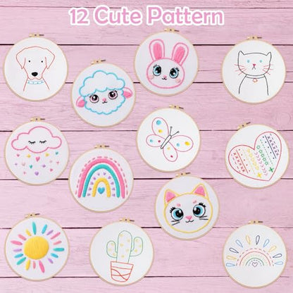 Louise Maelys 12 Pre-Stamped Embroidery Kit for Kids, Perfect for Ages 8-12 - color: cute embroidery kits