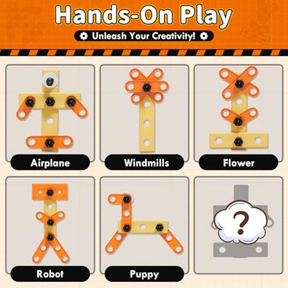 KidBloom Kids Tool Set, 50 Pcs Construction Toys, Toys for 3 Year Old Boys - color: Orange