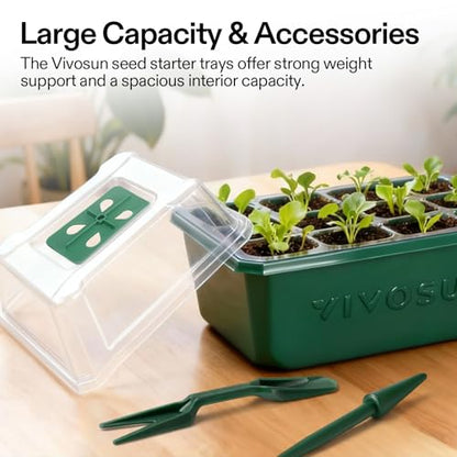 VIVOSUN 24-Pack Seed Starter Trays, 144-Cell Seed Starter Kit with Humidity Dome, Flat Reusable Plant Germination Trays with Drain Hole, Green Propagation Tray for Planting Seeds - size: 24-Pack 144-Cell, style: Trays