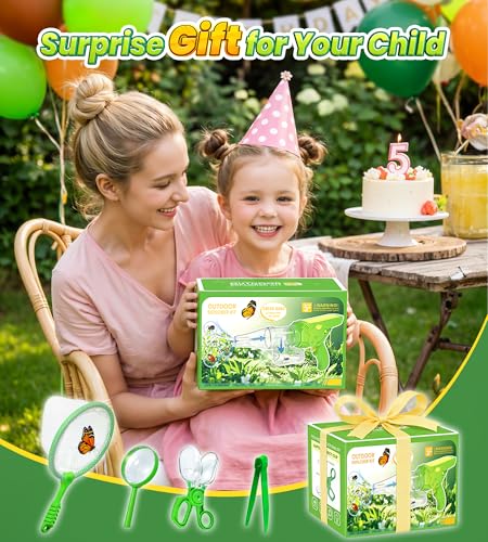 Bug Catcher for Kids, Bug Vacuum Catching Kit with Bug Collector Butterfly Net Magnifying Glass Bugs Grabber Insect Catcher Tweezers, Outdoor Explorer Toys Gift