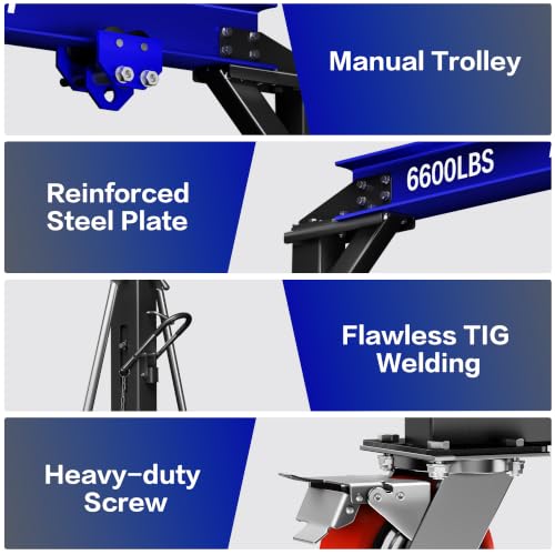 LDHTHOPI 3 Ton Gantry Crane, 6600LBS with Manual Trolley, Hook & Shackles - color: Blue